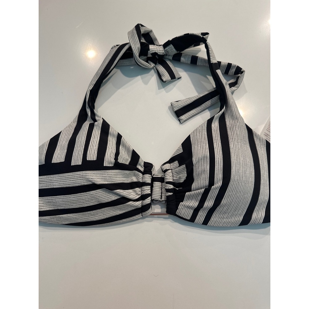 CALIA Womens Black White Striped Halter Bikini Top Recycled Fabric Size S NEW